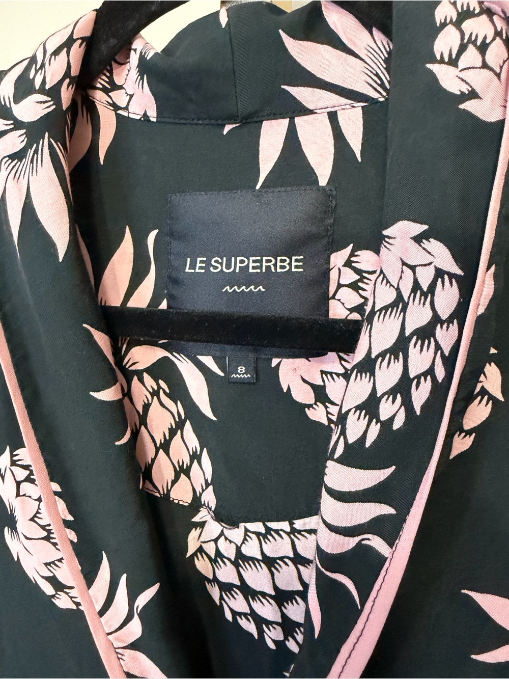 LE SUPERBE Revolve Black Jumpsuit Pink Pineapple Print - size 8 - Picture 6 of 6